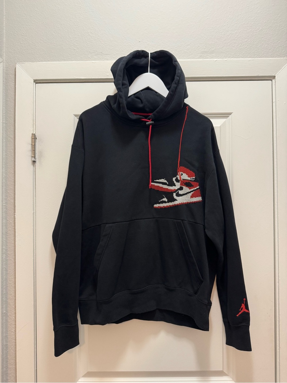 Jordan 1 Retro Jumpman Holiday Hoodie Black Sweatshirt Cross Stitch
